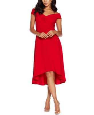 macy's red off the shoulder dress