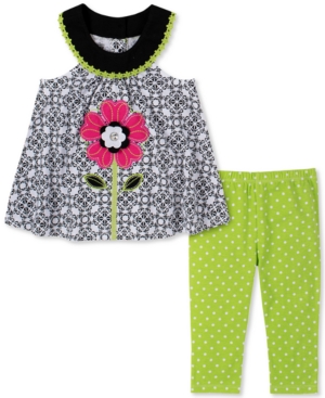 Kids Headquarters Baby Girls 2-Pc Flower Tunic & Dot-Print Leggings Set