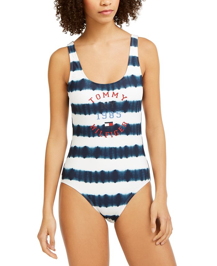 Uundgåelig oprindelse lidenskab Tommy Hilfiger Logo Striped One Piece Swimsuit & Reviews - Swimsuits &  Cover-Ups - Women - Macy's