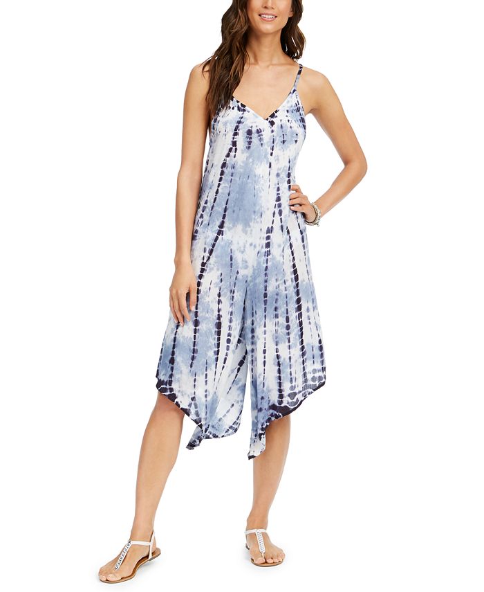 Raviya Women's Tie Dye Draw Waist Tunic Cover Up Swimsuit White Size 1X