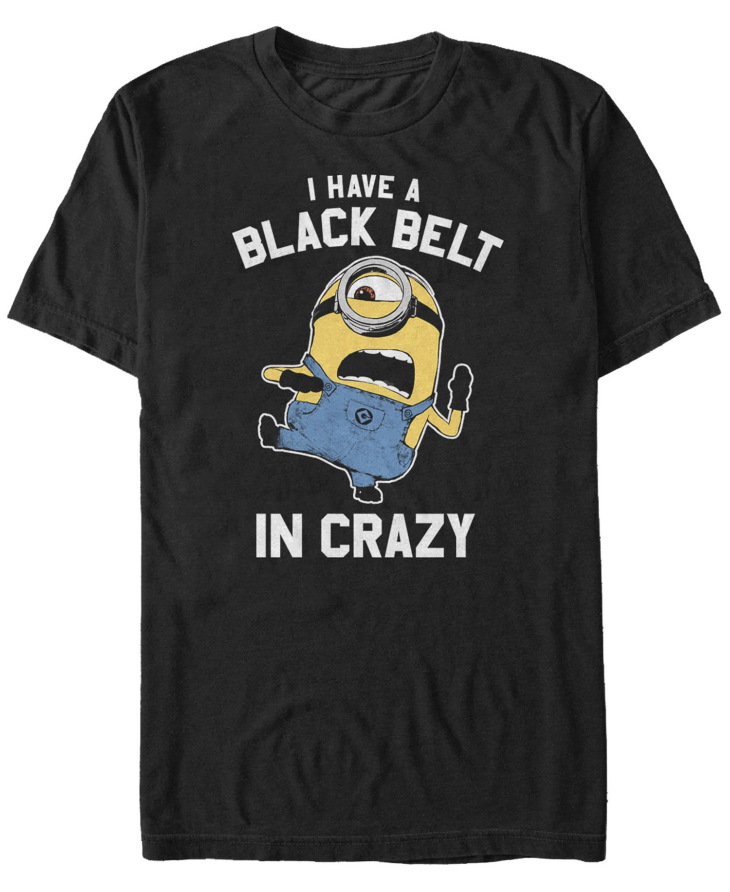 Minions Men's Black Belt In Crazy Short Sleeve T-Shirt
