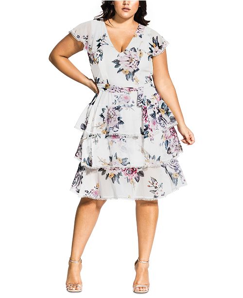 City Chic Trendy Plus Size Summer Love Tiered Fit Flare Dress