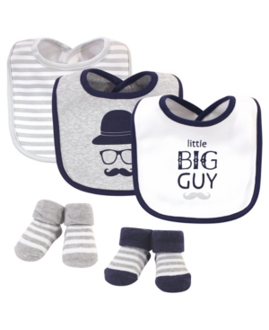 image of Hudson Baby Baby Boys Little Big Guy Bib and Sock Set, Pack of 5