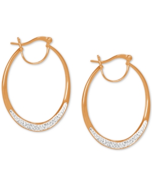 image of Essentials Medium Fine Silver Plated Crystal Pave Oval Hoop Earrings, 1-5/8
