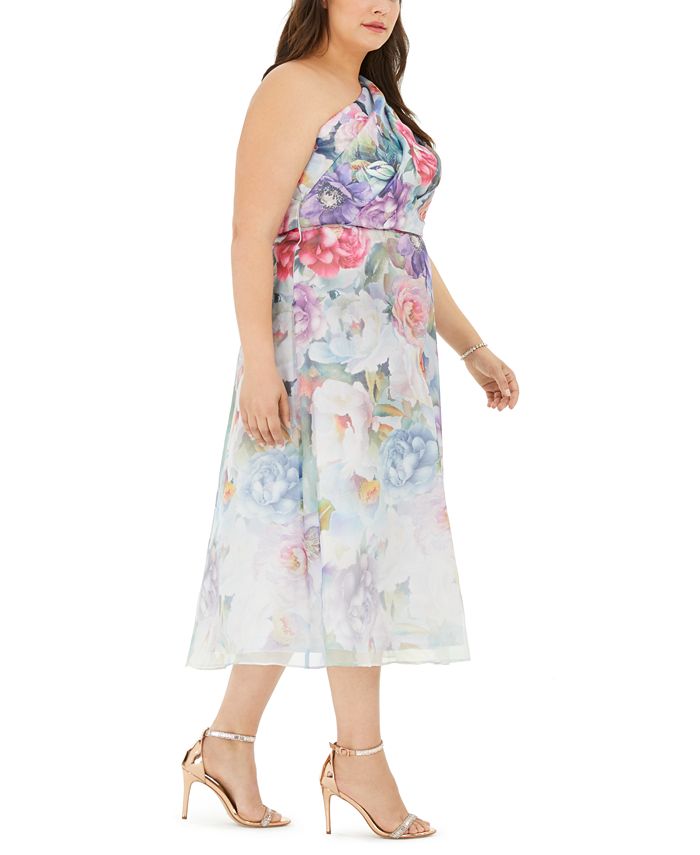 Adrianna Papell Plus Size One-Shoulder Floral Organza Dress - Macy's