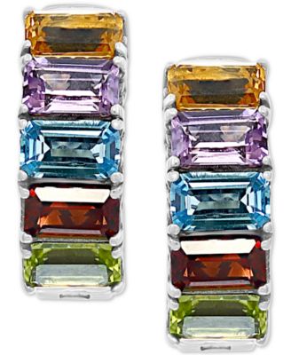 EFFY&reg; Multi-Gemstone Small Hoop Earrings (3 ct. t.w.) in Sterling Silver, 0.6"