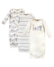 Baby Girls and Boys Safari Gowns, Pack of 3