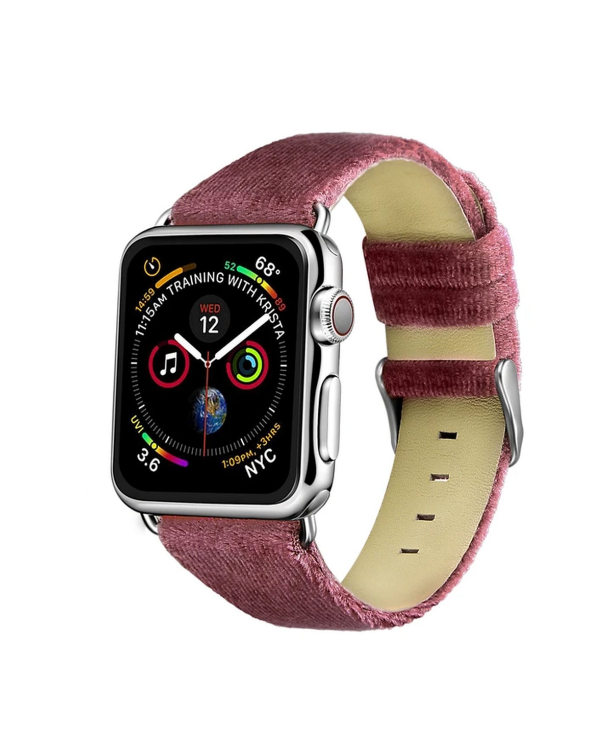 Men's and Women's Apple Berry Wool Velvet, Leather, Stainless Steel Replacement Band 44mm - Cranberry