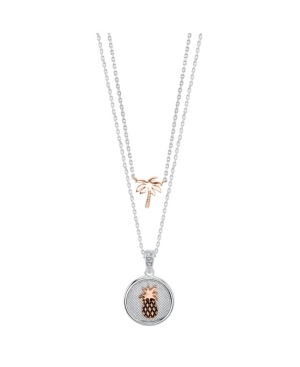 image of Unwritten Rose Gold Two-Tone Fine Plated Silver Pineapple and Palm Station Layer Necklace