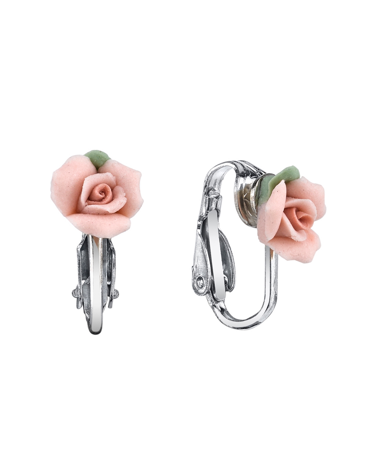 2028 Silver Tone Porcelain Rose Clip-on Earrings In Pink