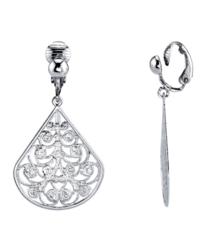 image of 2028 Silver Tone Filigree Pear-shaped Clip Earrings