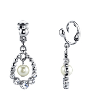 image of 2028 Silver Tone Imitation Pearl and Crystal Clip Drop Earrings