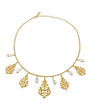 image of 2028 Tone Filigree Drop with Pearl Drop Necklace