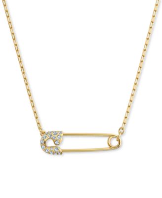 Swarovski - Gold-Tone Pav&eacute; Safety Pin Pendant Necklace, 14-7/8" + 2" extender
