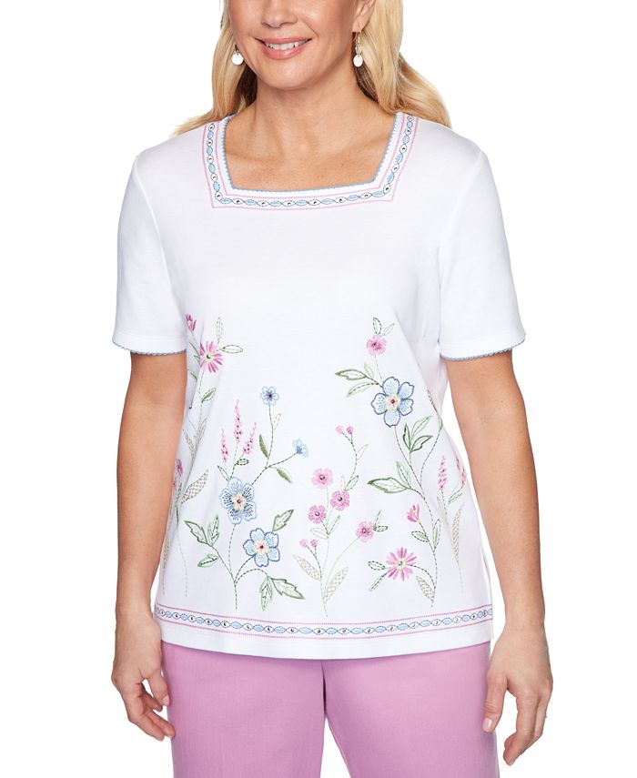 Alfred Dunner Petite Petal Pushers Embroidered Studded Top Macy's