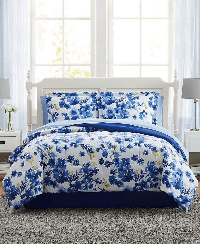Pem America - Blue Watercolor Floral Comforter Set