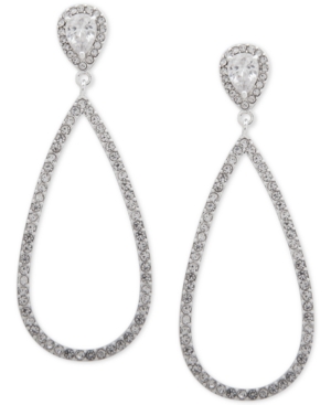 image of Anne Klein Silver-Tone Crystal Pave Teardrop Drop Earrings