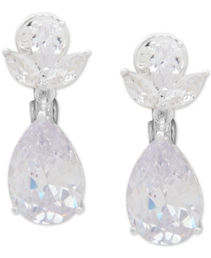 image of Anne Klein Silver-Tone Crystal Clip-On Drop Earrings