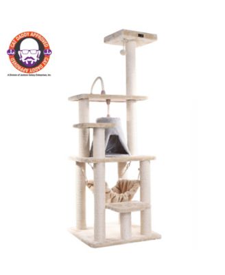 65" Real Wood Cat Tree with Sisal Rope, Hammock, and Soft-Side Playhouse - Model A6501