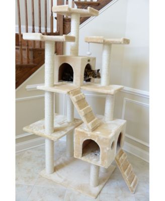 74" Multi-Level Real Wood Cat Tree Large Cat Play Furniture With ScratchhIng Posts, Large Platform, A7401 Beige