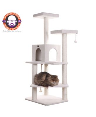 Ivory 57-inch High Real Wood Cat Tree with Fleece Covered Climber and Condo B5701