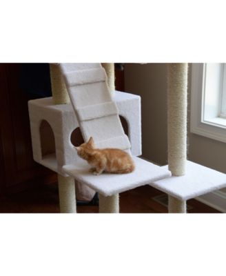 B7701 Classic Real Wood Cat Tree In Ivory, Jackson Galaxy Approved, Multi Levels With Ramp, Three Perches, Two Condos