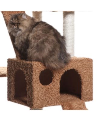 74" Multi-Level Real Wood Cat Tree with ScratchhIng Posts, Large Platform, and Sisal Scratching Posts in Ochre Brown