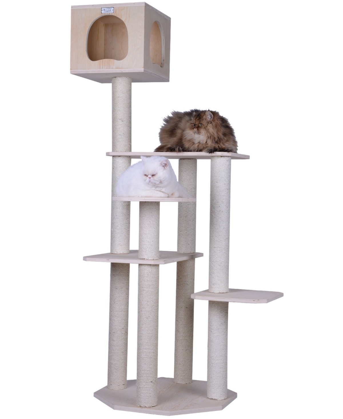 69" Real Wood Premium Scots Pine, 5-Level Cat Tree With Perch & Condo - Naturre