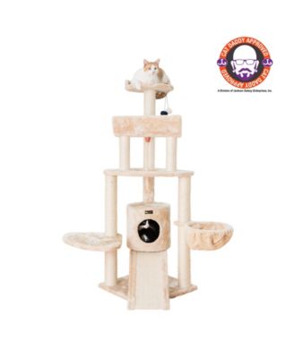 Spacious Thick Fur Real Wood Cat Tower with Basket Lounge, Ramp, Activity Center with Scratching Posts Stand House A5806