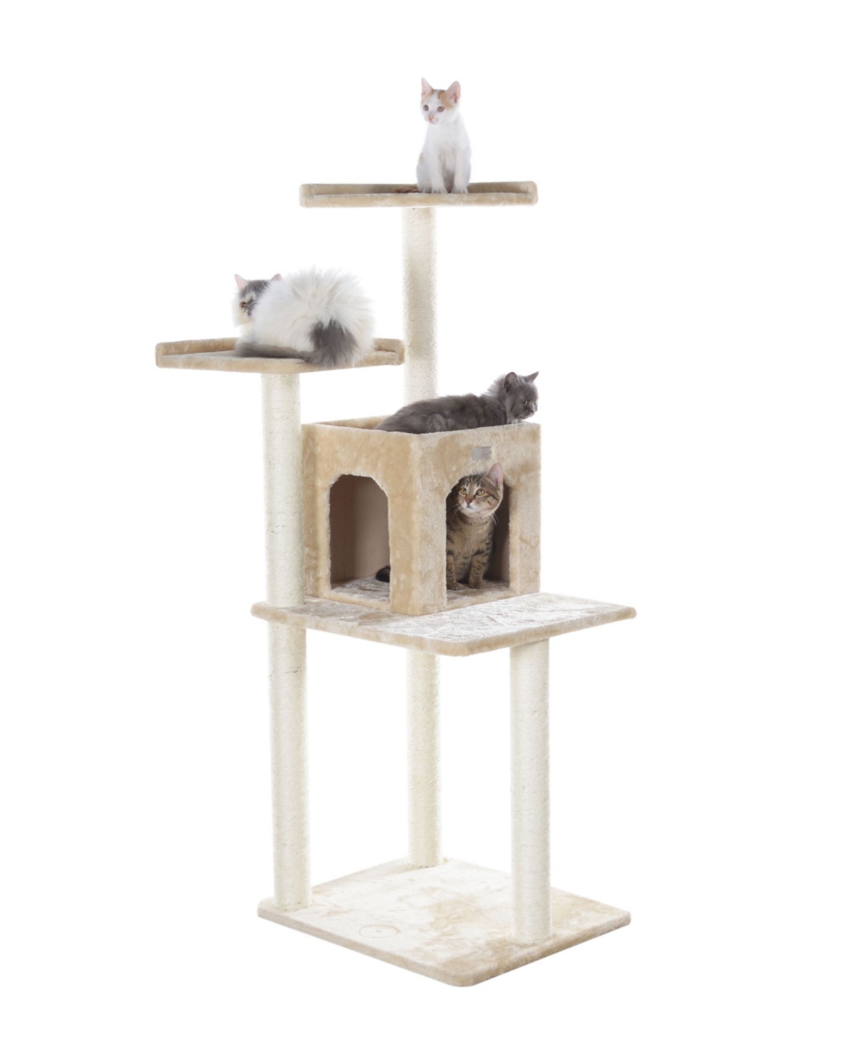 57-Inch Real Wood Cat Tree With Two-Door Condo - Beige