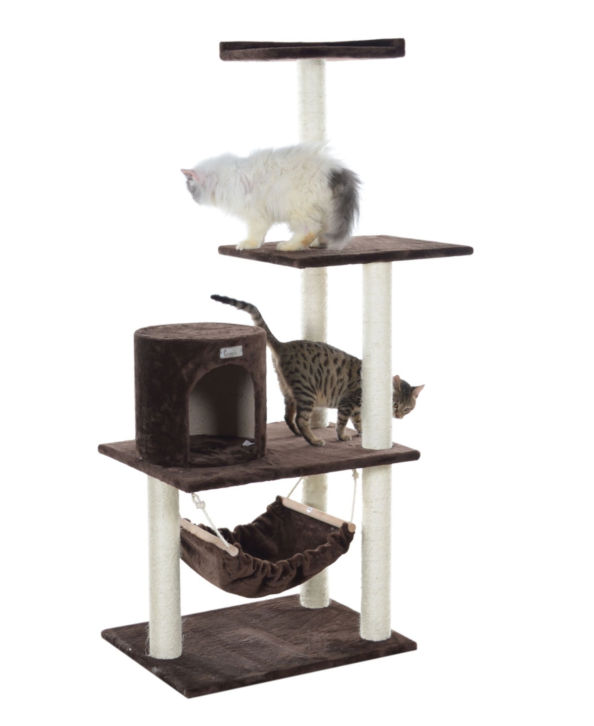 59-Inch Real Wood Cat Tree With Condo & Hammock - Coffee Brown