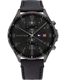 Men's Chronograph Black Leather Strap Watch 44mm 