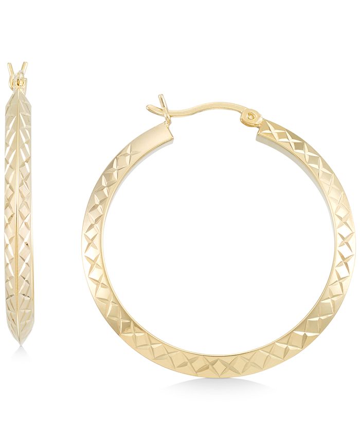 Macy's - 2-Pc. Set Medium Textured Hoop Earrings & Matching Bangle Bracelet in 14k Gold over Sterling Silver