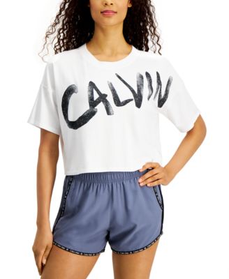 Calvin Klein - Brushed-Logo Relaxed Cropped T-Shirt