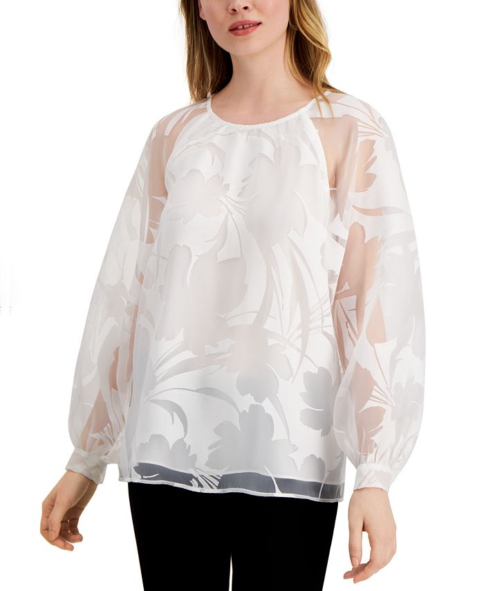Alfani Floral Burnout Raglan-Sleeve Top, Created for Macy's 