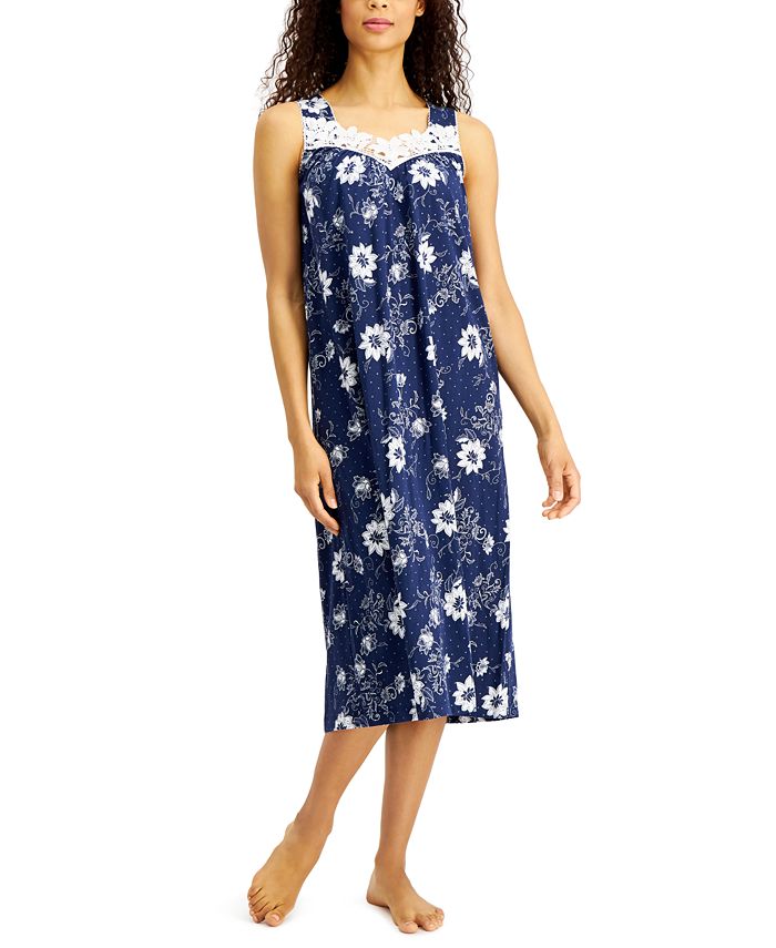 Charter Club Floral-Print Lace-Trim Knit Nightgown, Created for Macy's ...