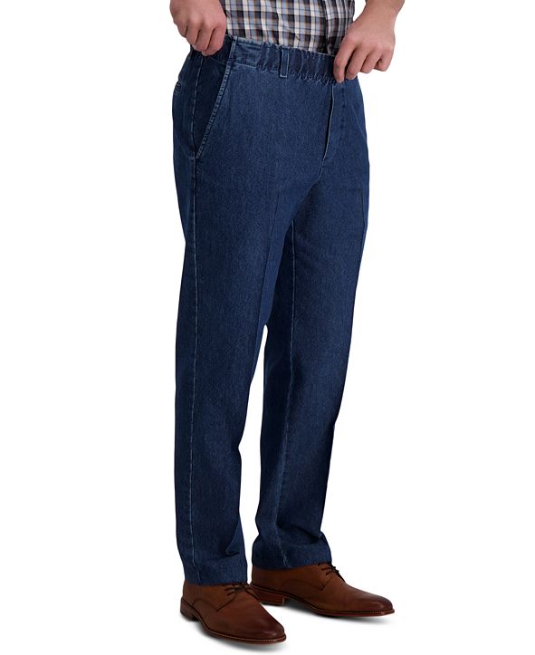 Haggar Men's Premium Classic-Fit Wrinkle-Free Stretch Elastic Waistband Denim Dress Pants