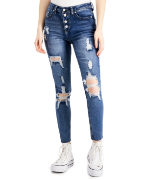 image of Almost Famous Button-Fly Shredded Jeans