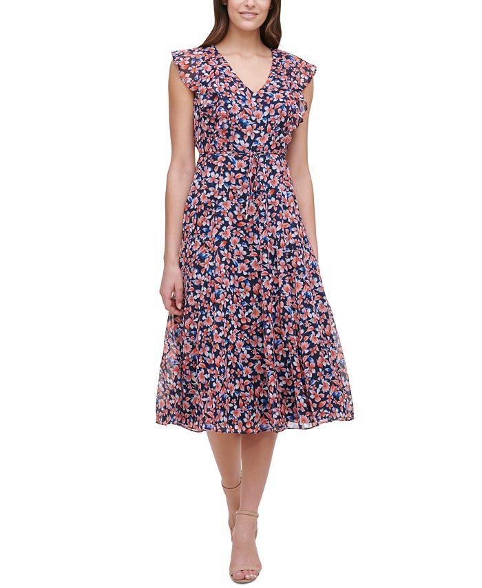Tommy Hilfiger Petite Gansette Ruffled Floral-Print Dress - Macy's