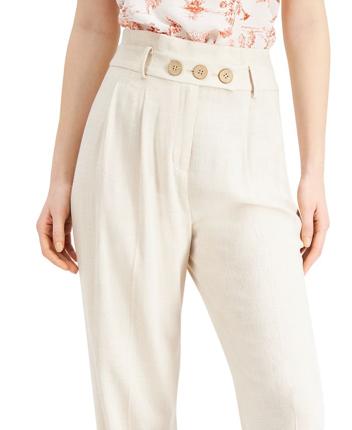 Bar III HighWaisted ButtonFront Linen Pants, Created for Macy's Macy's