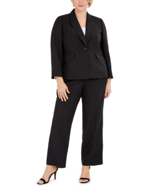 Le Suit Plus Size One-Button Notched-Collar Jacket and Pant Suit