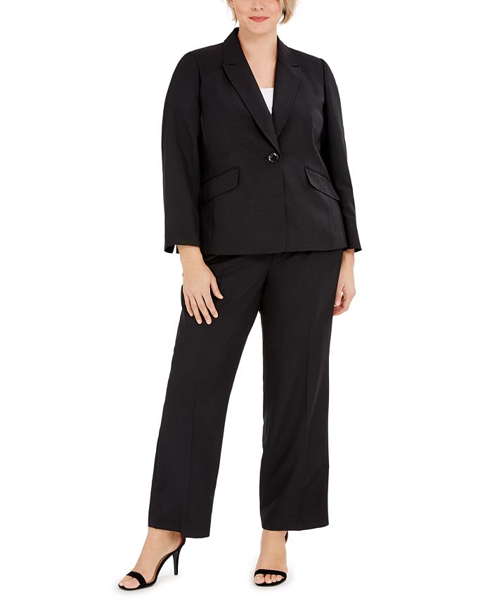 Le Suit Womens Plus Size 1 Button Jacket Pant Suit