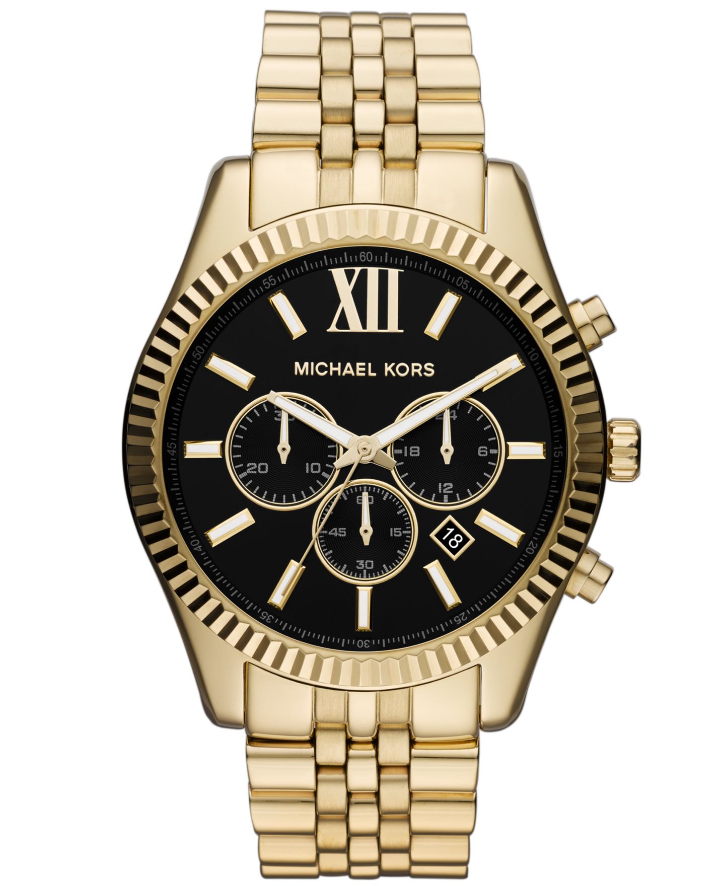 Мужские часы Michael Kors Lexington MK8286, хронограф, сталь цвета золота, 45 мм, цвет: Золотой / Чёрный — фото 1