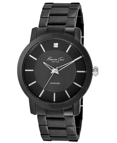 Kenneth Cole New York Watch, Men's Diamond Accent Black Ion-Plated Stainless Steel Bracelet 44mm KC9286
