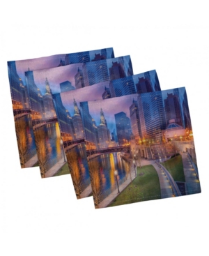 Ambesonne Chicago Skyline Set of 4 Napkins 12