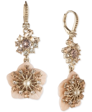 image of Marchesa Gold-Tone Crystal & Imitation Pearl Flower Double Drop Earrings