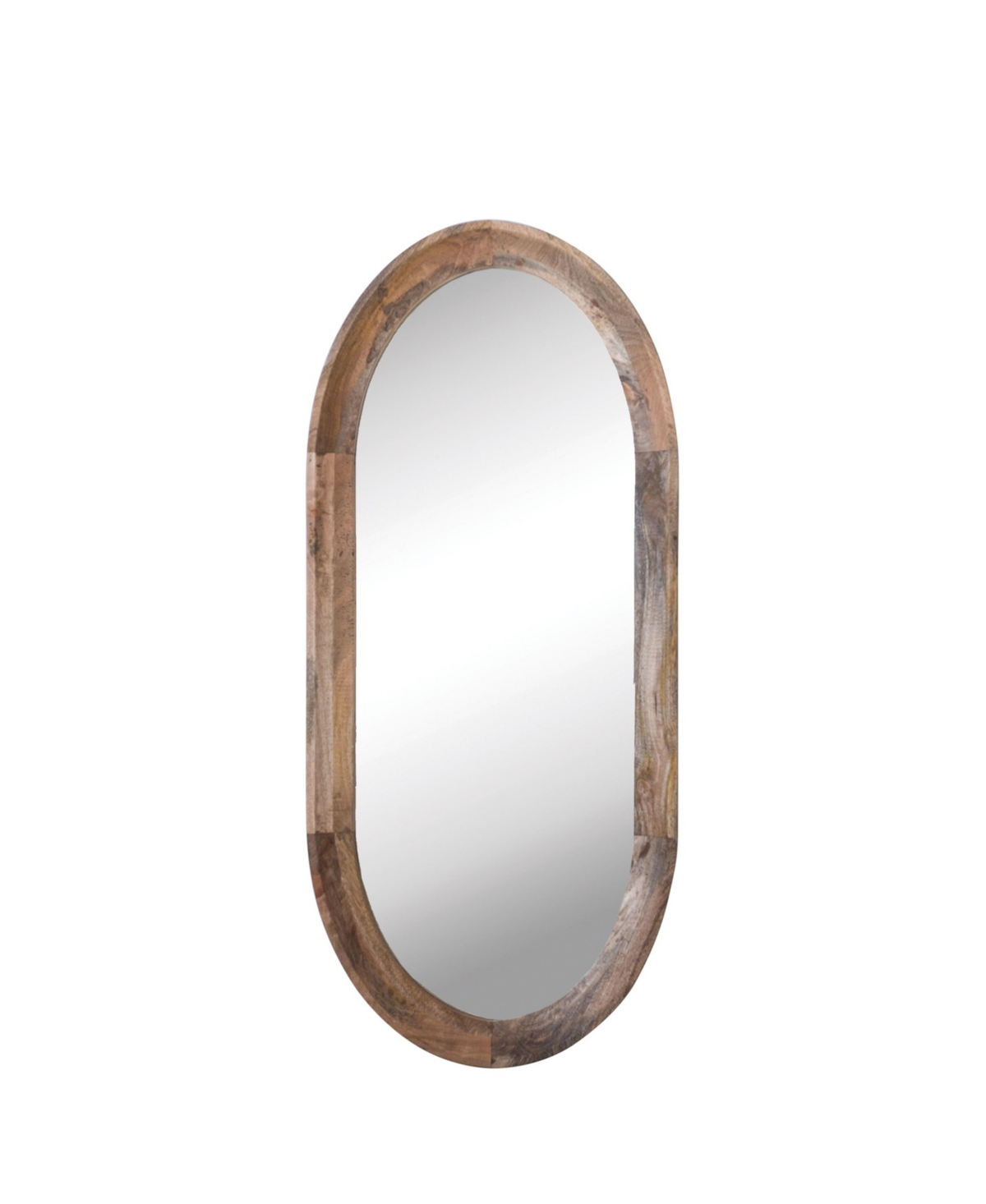 Oval Wood Framed Wall Mirror, Natural - Brown
