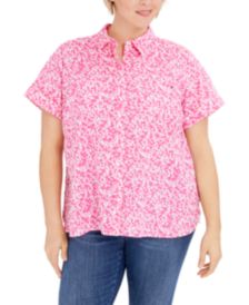 Plus Size Floral-Print Button-Down Camp Shirt, Created for Macy's