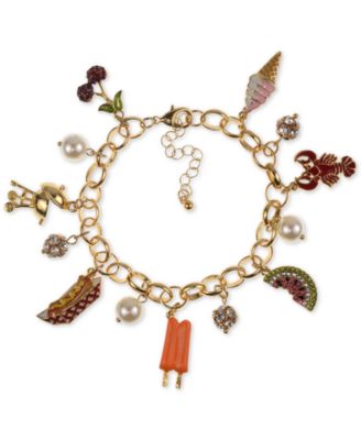 Charter Club - Gold-Tone Pav&eacute; & Imitation Pearl Summer BBQ Charm Bracelet