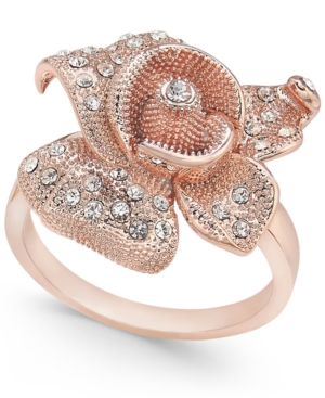 image of Charter Club Rose Gold-Tone Crystal Flower Statement Ring, Created for Macy-s